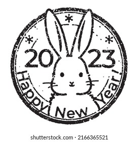 Illustration of a cute rabbit in postmark style  (New Year's card design element)