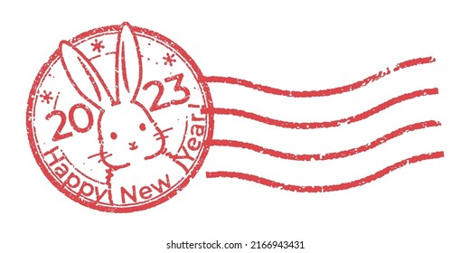 Illustration of a cute rabbit in postmark style  (New Year's card design element)