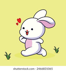 
illustration of a cute rabbit running in a flat cartoon style