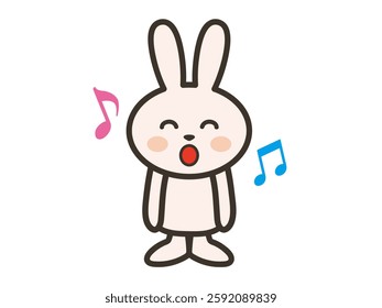 Illustration of a cute rabbit singing happily