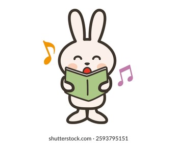 Illustration of a cute rabbit singing while looking at sheet music