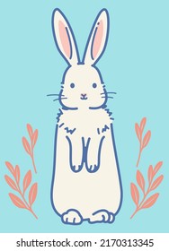 Illustration of a cute rabbit standing on hind legs (blue)