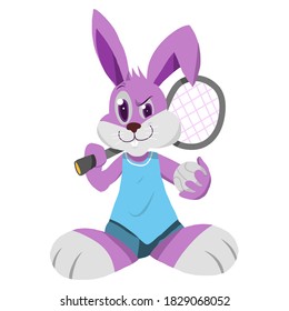 illustration of a cute rabbit for a tennis logo template.a cute rabbit playing tenis clip art vector