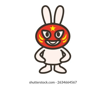 Illustration of a cute rabbit wearing a professional wrestler mask