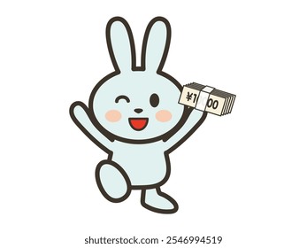 Illustration of a cute rabbit who is overjoyed after winning a large sum of money