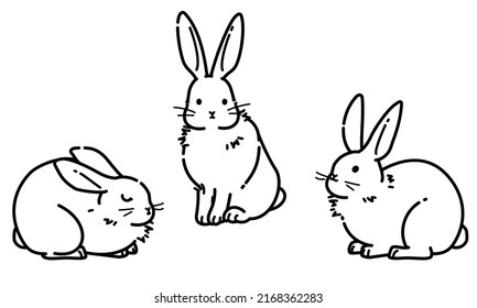 Illustration of cute rabbits sitting (set)