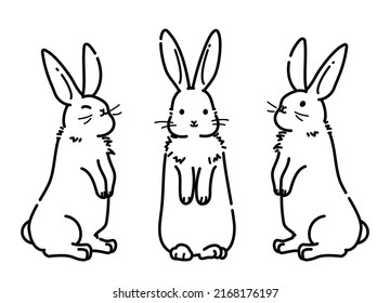 Illustration of cute rabbits standing on hind legs (set)