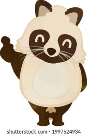 Illustration of a cute raccoon dog that likes