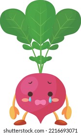 Illustration of a cute radish character crying