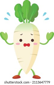 Illustration of a cute radish character who is impatient