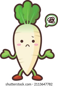 Illustration of a cute radish character who is amazed