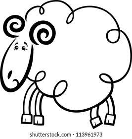 Illustration of Cute Ram or Sheep Farm Animal Cartoon Character for Coloring Book or Page