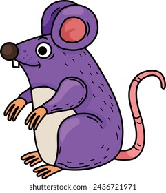 illustration of cute rat cartoon outline white on background vector