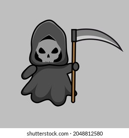 illustration of cute reaper skull vector design