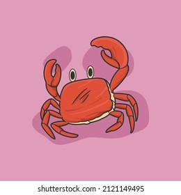 Illustration cute red crab purple background