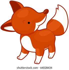 Illustration of a Cute Red Fox Glancing Upward