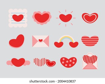 Ilustración con un lindo corazón rojo. Corazones vectoriales. Dibujado a mano.
