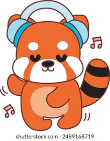 Illustration of Cute Red Panda activities.
Icon of funny red panda sticker elements.
A red panda enjoy the music with headphone.