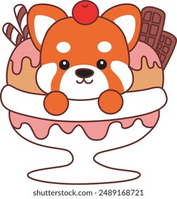 Illustration of Cute Red Panda activities.
Icon of funny red panda sticker elements.
A red panda in the middle of ice cream.