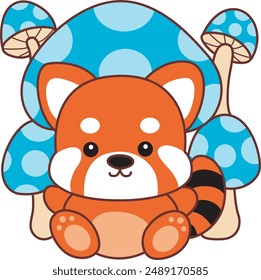 Illustration of Cute Red Panda activities.
Icon of funny red panda sticker elements.
A red panda in the middle of blue mushroom.