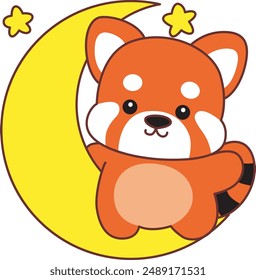 Illustration of Cute Red Panda activities.
Icon of funny red panda sticker elements.
A red panda in the moon and stars.