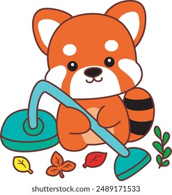 Illustration of Cute Red Panda activities.
Icon of funny red panda sticker elements.
A red panda cleaning it house with vacuum cleaner.