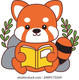 Illustration of Cute Red Panda activities.
Icon of funny red panda sticker elements.
A red panda reading a yellow book.