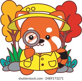 Illustration of Cute Red Panda activities.
Icon of funny red panda sticker elements.
A red panda wearing a detective costume and bring a magnifying glass.