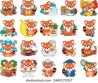 Ilustración de las actividades de Cute Red Panda.
Icono de Elementos de pegatinas de panda rojo divertido.