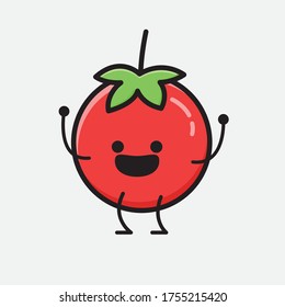 An Illustration of Cute Red Tomato Mascot Vector Character in Flat Design Style