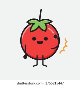 An Illustration of Cute Red Tomato Mascot Vector Character in Flat Design Style