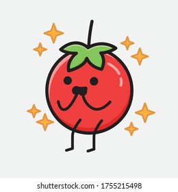 An Illustration of Cute Red Tomato Mascot Vector Character in Flat Design Style