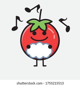 An Illustration of Cute Red Tomato Mascot Vector Character in Flat Design Style