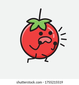 An Illustration of Cute Red Tomato Mascot Vector Character in Flat Design Style