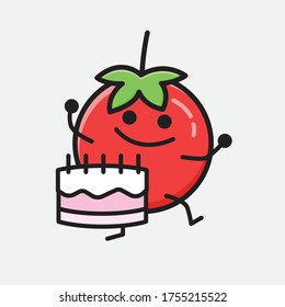 An Illustration of Cute Red Tomato Mascot Vector Character in Flat Design Style