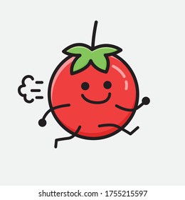 An Illustration of Cute Red Tomato Mascot Vector Character in Flat Design Style