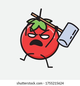 An Illustration of Cute Red Tomato Mascot Vector Character in Flat Design Style