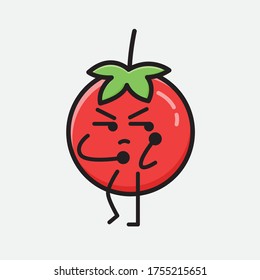 An Illustration of Cute Red Tomato Mascot Vector Character in Flat Design Style