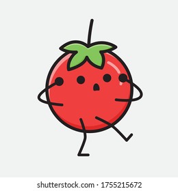 An Illustration of Cute Red Tomato Mascot Vector Character in Flat Design Style
