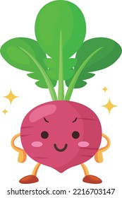 Illustration of a cute red turnip character with a proud face