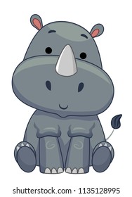 Illustration of a Cute Rhinoceros Sitting Down