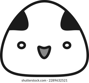 Illustration of a cute rice ball character (black and white)