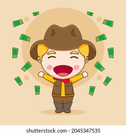 Illustration Cute rich sheriff or cowboy chibi cartoon character