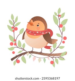 Illustration of cute robin bird. Vector illustration on white background