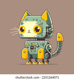 illustration of cute robot cat character mascot logo flat color vector design