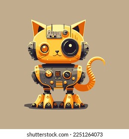 illustration of cute robot cat character mascot logo flat color vector design