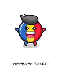 the illustration of cute romania flag badge doing scare gesture , cute style design for t shirt, sticker, logo element