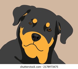 Illustration of a cute rottweiler on a brown background