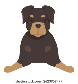 Illustration of a cute rottweiler puppy dog sitting down, looking forward
