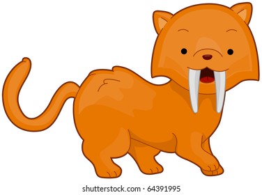Illustration of a Cute Saber-toothed Tiger Flashing a Toothy Smile